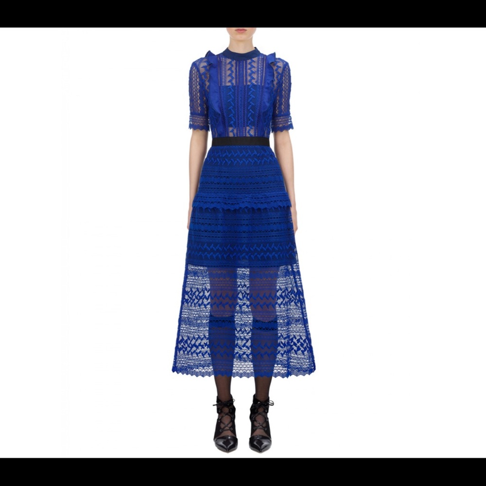 Self-Portrait - Midi geometric lace dress